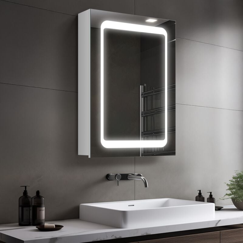 Armoire miroir de salle de bain avec éclairage,Armoire Murale avec miroir,Interrupteur à capteur,Antibuée,40L x 13l x 60Hcm