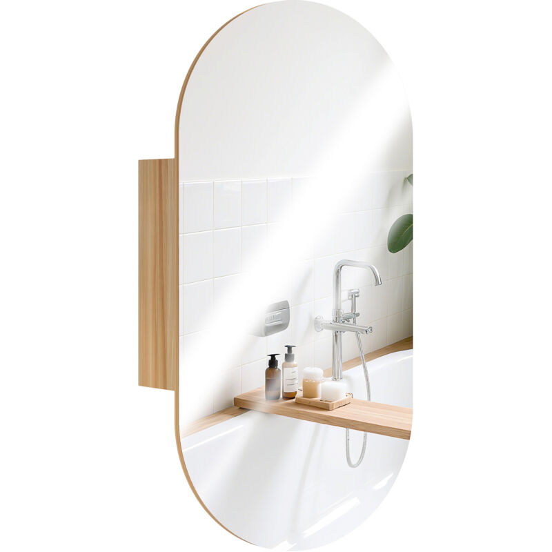 Homcom - Armoire miroir design ovale dim. 45 x 90 cm étagère effet bois clair