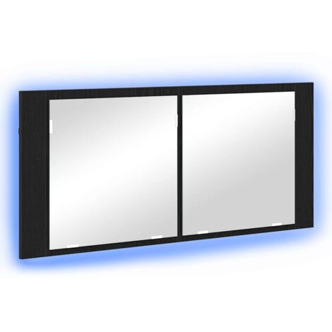 armoire miroir LED chêne noir 100x12x45 cm en bois CFW88330