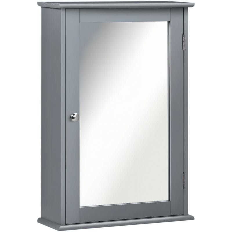 Kleankin - Armoire miroir mural de salle de bain - porte, 2 étagères - dim. 41L x 14l x 60H cm - gris