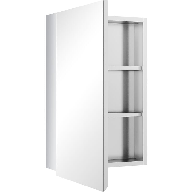 Kleankin - Armoire miroir murale salle de bain toilette dim. 39L x 12l x 60H cm acier inox. verre