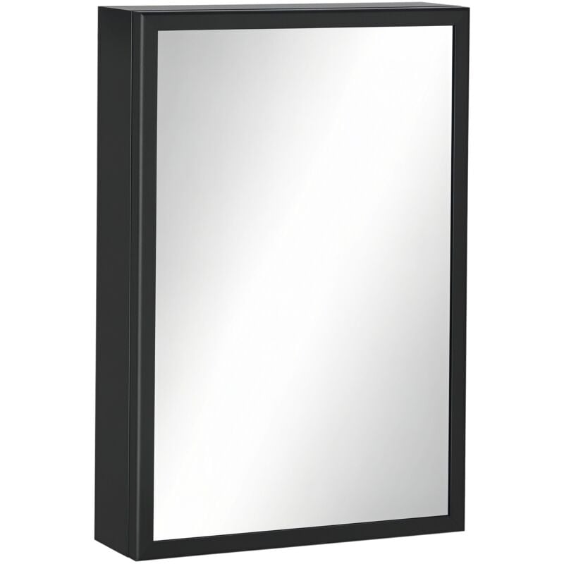 Kleankin - Armoire miroir murale salle de bain toilette dim. 40L x 12l x 60H cm acier inox. noir verre