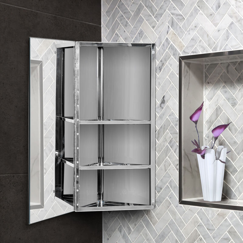 Armoire Miroir Rangement Toilette Salle De Bain Meuble Mural D Angle 60 X 30 X 18 4 Cm Acier Inoxydable Gris 3662970005699