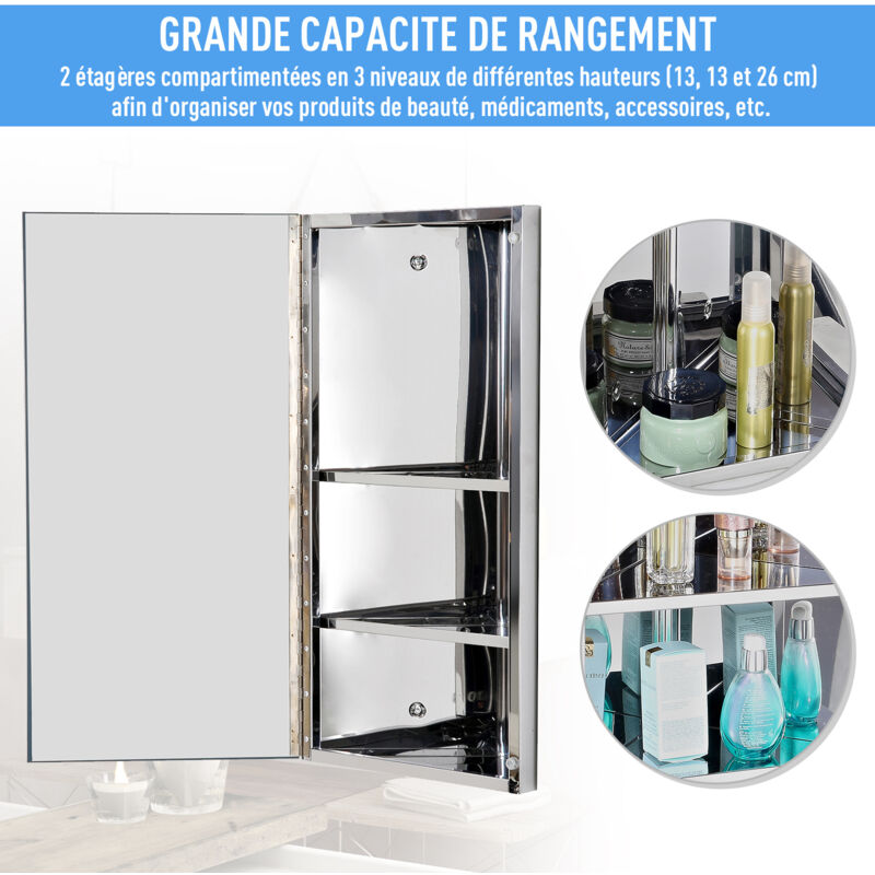 Armoire Miroir Rangement Toilette Salle De Bain Meuble Mural D Angle 60 X 30 X 18 4 Cm Acier Inoxydable Gris 3662970005699
