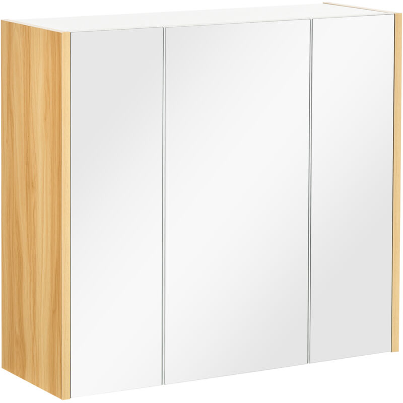 Kleankin - Armoire miroir salle de bain 3 portes 4 étagères aspect bois clair blanc