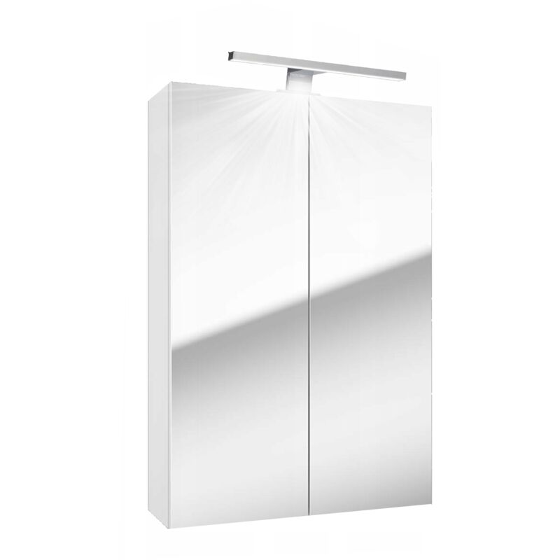 Armoire Miroir Salle de Bain - 60 x 90 cm - Blanc Mat - Avec Éclairage LED et 2 Étagères