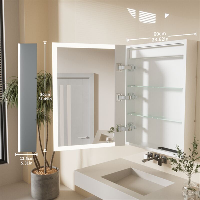 Armoire Miroir Salle de Bain avec Éclairage led Armoire Toilette Mural avec Rangement Meuble Miroir 50x13.5x70cm