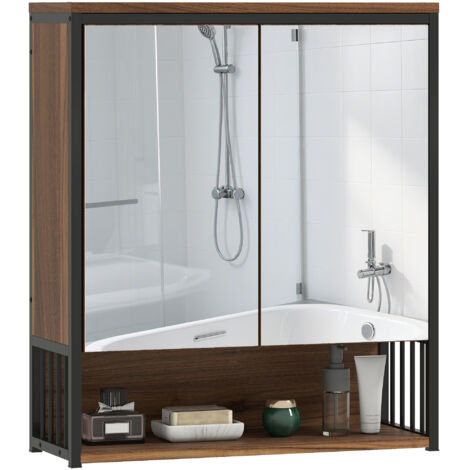 Armoire miroir suspendue salle bain MDF panneau particules marron