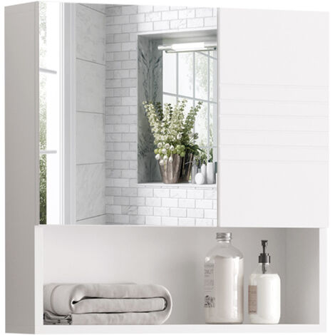 Armoire miroirs salle bain murale, 54x15x55 cm, blanche