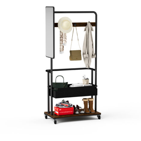 Armoire Mobile 3 en 1 70x40x170 cm – Métal Marron Vintage, Roulettes, Panier  Miroir – Penderie Suspendue