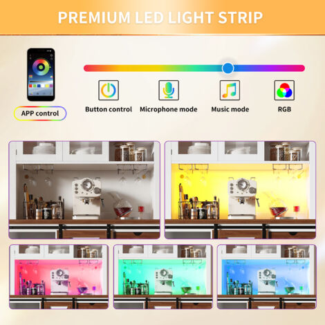 Armoire moderne avec éclairage LED et commande via appareil mobile. Armoire de cuisine ou d’entrée, dotée de trois tiroirs. Meuble de séjour avec porte battante et trois tiroirs. Blanc.