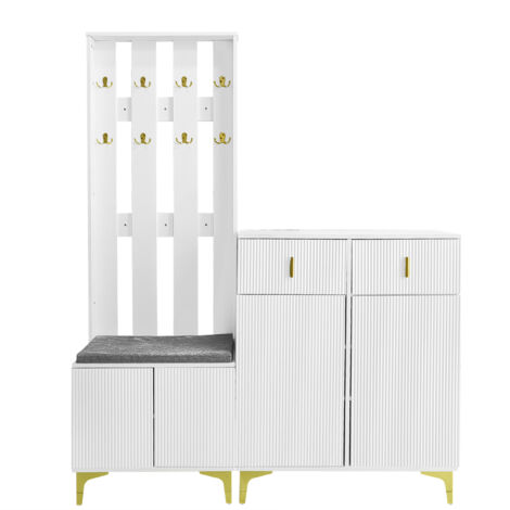 Armoire moderne comprenant un meuble à chaussures et un porte-manteau, blanc