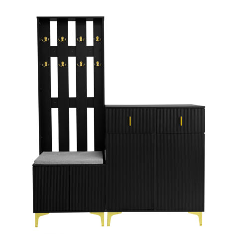 Armoire moderne comprenant un meuble à chaussures et un porte-manteau, noir