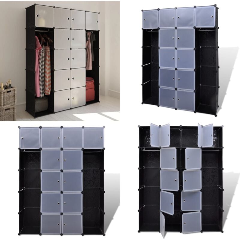 Vidaxl - Armoire modulaire 14 compartiments Noir et blanc 37x146x180,5cm - Meuble De Rangement - Armoire Modulaire - Armoire Design - Rangement