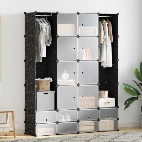 Armoire modulaire 18 compartiments Armoire de rangement Noir et blanc 37x146x180,5cm RTJEX743499