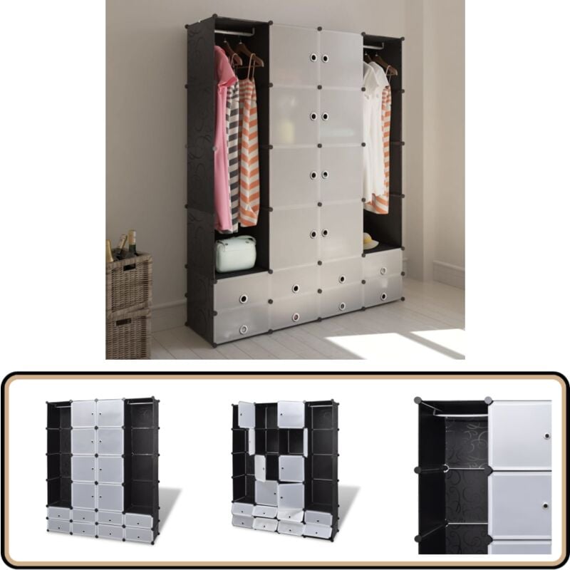 Vidaxl - Armoire modulaire 18 compartiments Noir et blanc 37x146x180,5cm - Armoire Modulaire - Meuble Rangement - Dressing - Placard - Organisation