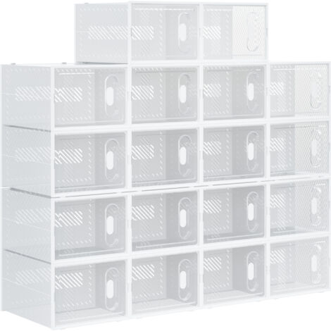 Armoire modulaire chaussures intérieure gain de place, 18 cubes, 28x36x21 cm, PP blanc transparent