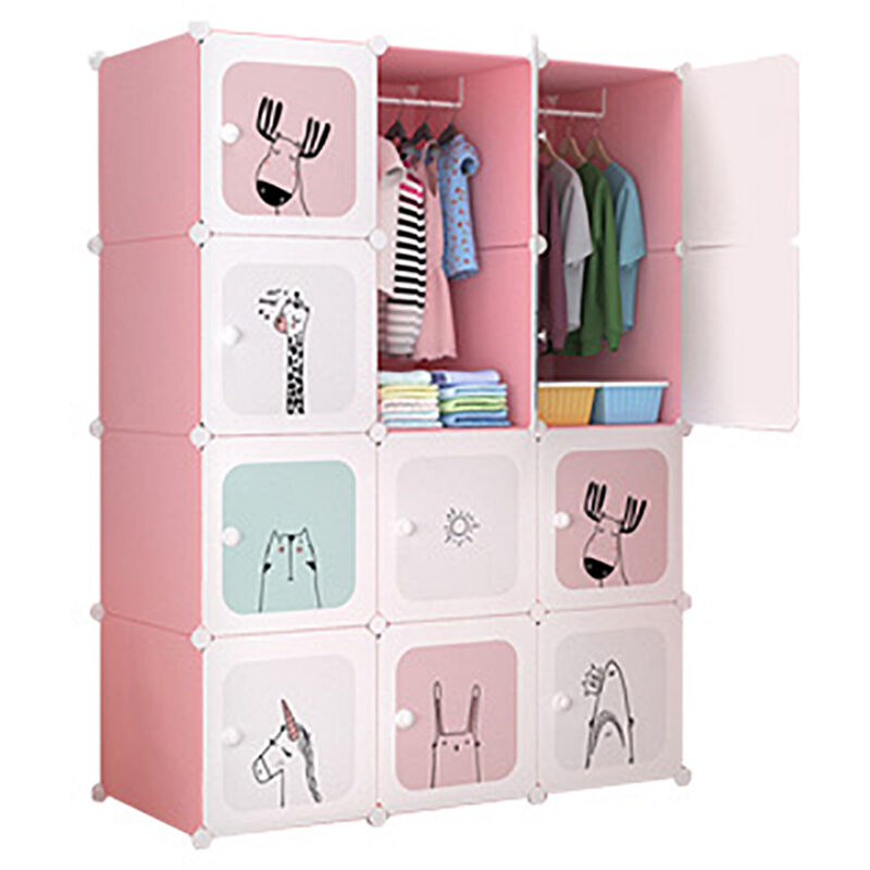 Armoire Penderie Étagère de Rangement en Plastique Meuble de Rangement Portable pour Vêtements Chaussures Jouets Accessoires, 12 cubes,