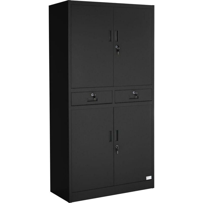 Armoire métallique étagère meuble 2 compartiments + 2 tiroirs noir