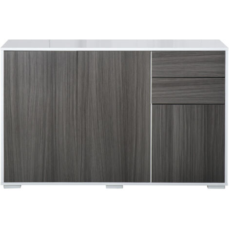 Armoire Multi-usage 2 Tiroirs & 2 Placards à Pression, Gris, pour Salon, Cuisine, Bureau