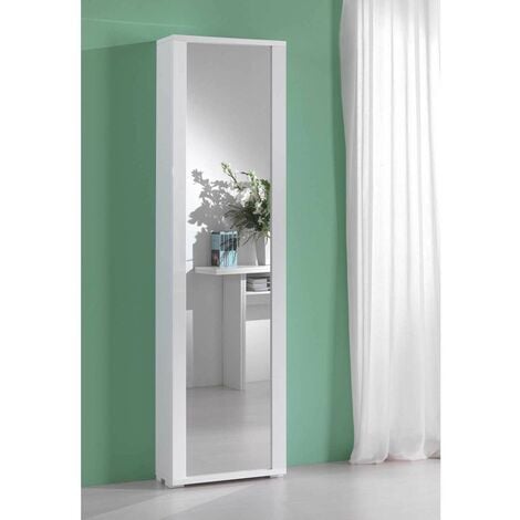 CAESAROO Armoire multifonction 182 cm avec sept étagères intérieures et porte miroir laquée blanc brillant Blanc