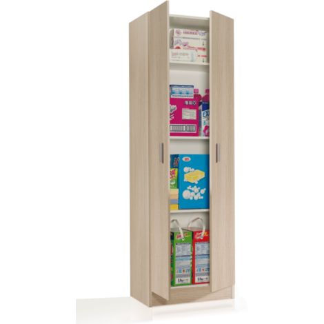 Armoire multifonction 59x180H cm Chêne clair avec deux portes et trois étagères intérieures | Chêne clair