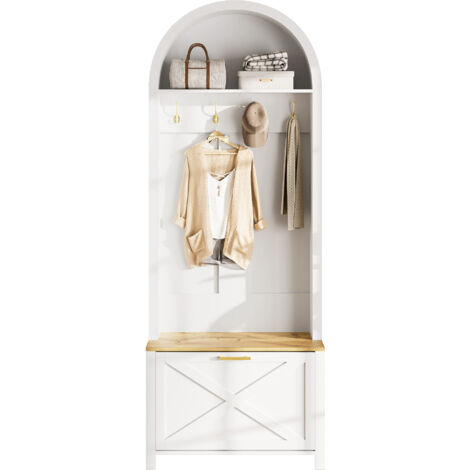 Armoire multifonctionnelle avec range-chaussures, étagère et crochets – Porte-manteau d'entrée, structure robuste en MDF, design moderne, pieds en fer résistants, rangement pratique