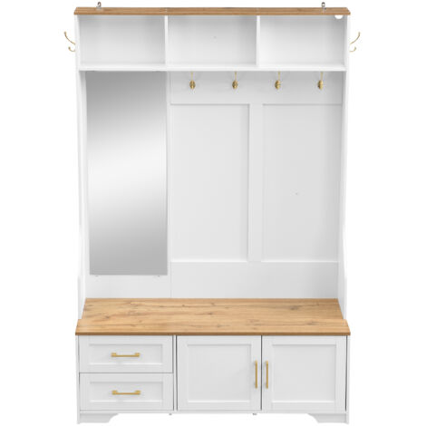 Armoire multifonctionnelle pour les vêtements et les chaussures, équipée de lumières LED, de miroirs, d’épingles et de tiroirs. C’est une armoire moderne destinée à l’entrée ou au hall d’entrée.