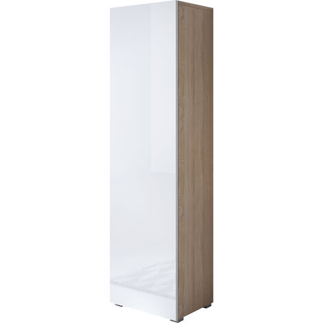 Armoire Murale 1 porte 40 x 167 x 29cm Sonoma et Blanc Finition brillante 4 compartiments Suspendu ou sur Pieds Meuble de Rangement Modèle LUKE V4 - Sonoma/White