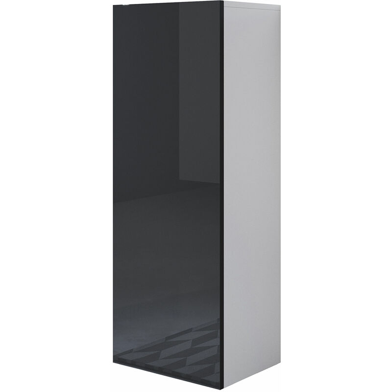 Armoire murale 1 porte Meuble de Rangement suspendu 40x126x29cm 3 compartiments Modèle Luke V1 Blanc et Noir Finition brillante