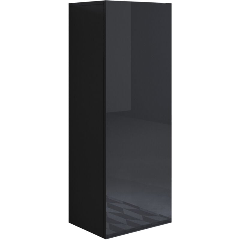 Armoire murale 1 porte Meuble de Rangement suspendu 40x126x29cm 3 compartiments Modèle Luke V1 Noir Finition brillante