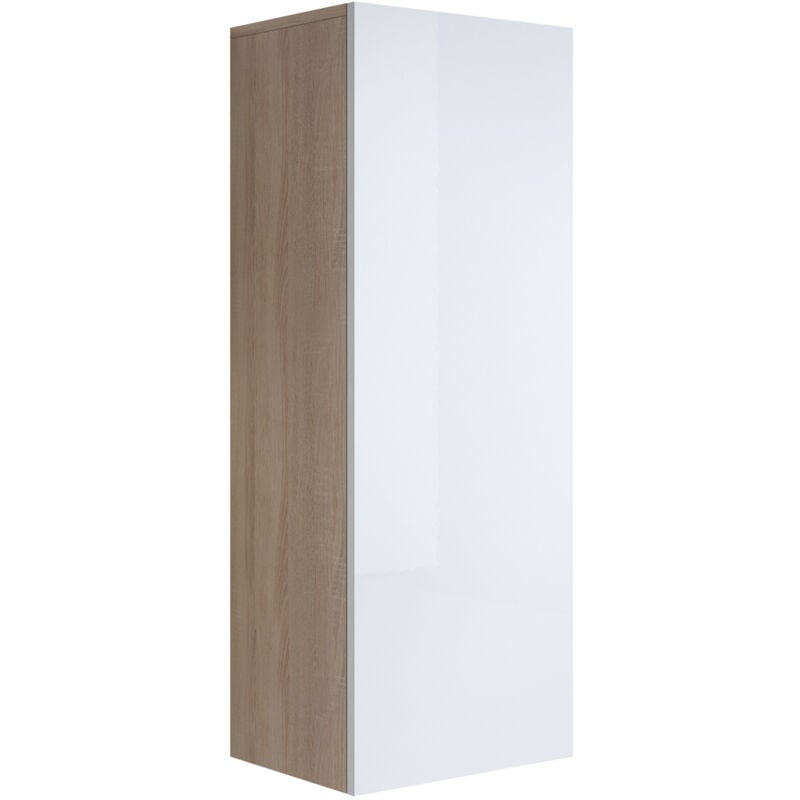Armoire murale 1 porte Meuble de Rangement suspendu 40x126x29cm 3 compartiments Modèle Luke V1 Sonoma mat et Blanc Finition brillante
