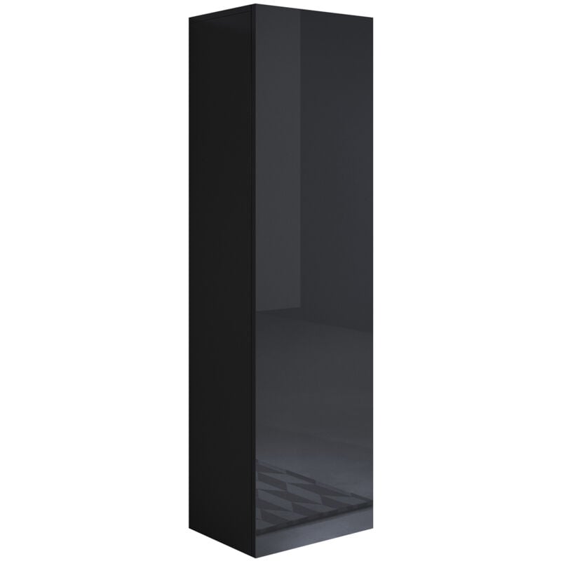 Armoire murale 1 porte Meuble de Rangement suspendu 40x165x29cm 4 compartiments Modèle Luke V4 Noir Finition brillante