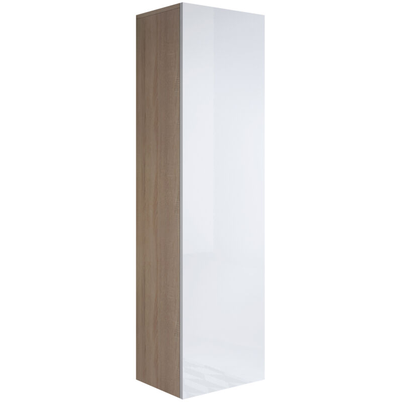 Armoire murale 1 porte Meuble de Rangement suspendu 40x165x29cm 4 compartiments Modèle Luke V4 Sonoma mat et Blanc Finition brillante