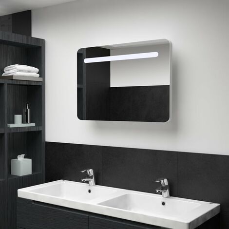 Armoire murale à miroir de salle de bain  Armoire Toilette Moderne avec miroir LED 80x9,5x55 cm -58862