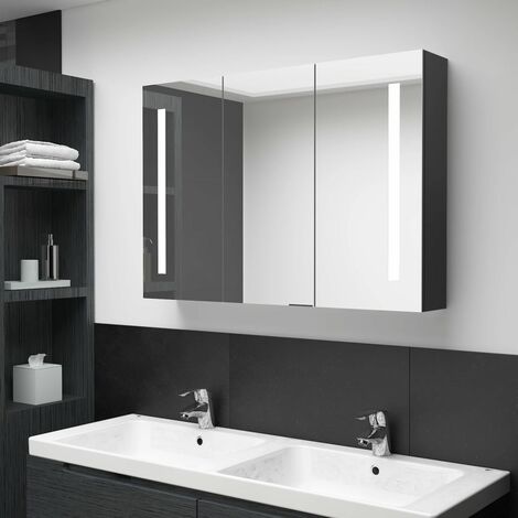 Armoire murale à miroir de salle de bain  Armoire Toilette Moderne avec miroir LED 89x14x62 cm noir brillant -18172