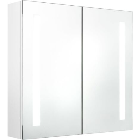Armoire murale à miroir de salle de bain  Armoire Toilette Moderne avec miroir LED Blanc brillant 62x14x60cm -96680