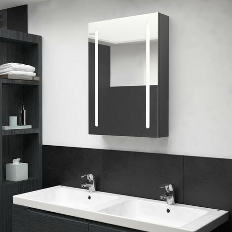 Armoire murale à miroir de salle de bain  Armoire Toilette Moderne avec miroir LED Gris 50x13x70 cm -92054