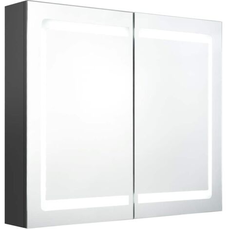 Armoire murale à miroir de salle de bain  Armoire Toilette Moderne avec miroir LED Gris 80x12x68 cm -20047