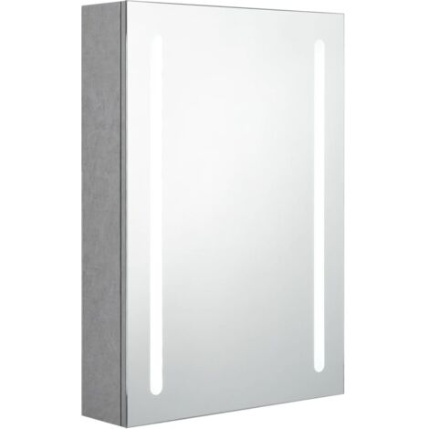 Armoire murale à miroir de salle de bain  Armoire Toilette Moderne avec miroir LED Gris béton 50x13x70 cm -51090