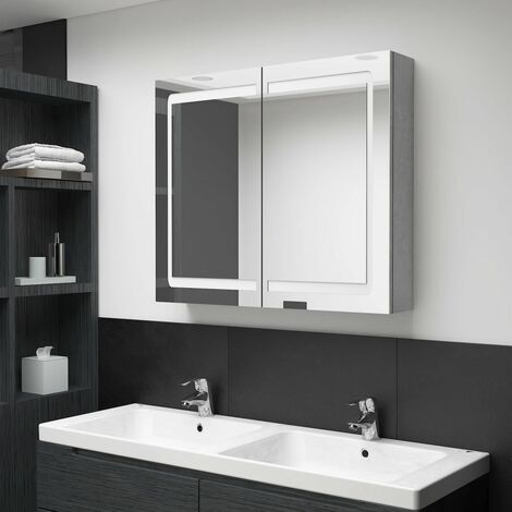 Armoire murale à miroir de salle de bain  Armoire Toilette Moderne avec miroir LED Gris béton 80x12x68 cm -20276