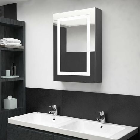 Armoire murale à miroir de salle de bain  Armoire Toilette Moderne avec miroir LED Gris brillant 50x13x70 cm -47283