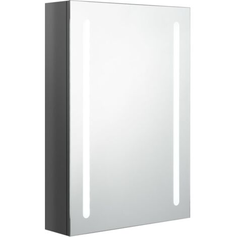 Armoire murale à miroir de salle de bain  Armoire Toilette Moderne avec miroir LED Gris brillant 50x13x70 cm -61776