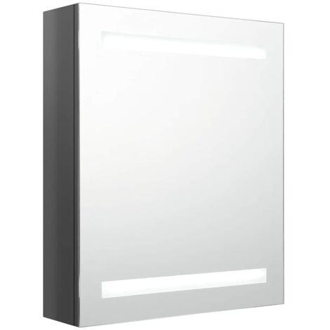 Armoire murale à miroir de salle de bain  Armoire Toilette Moderne avec miroir LED Gris brillant 50x14x60 cm -72950