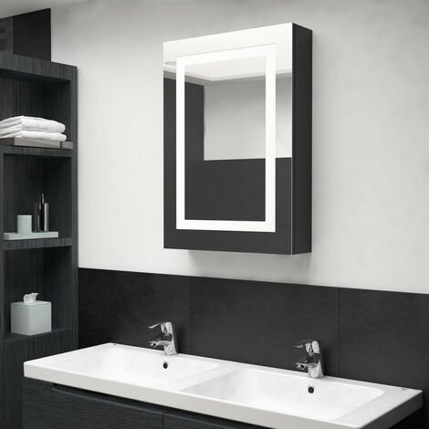 Armoire murale à miroir de salle de bain  Armoire Toilette Moderne avec miroir LED noir brillant 50x13x70 cm -79651