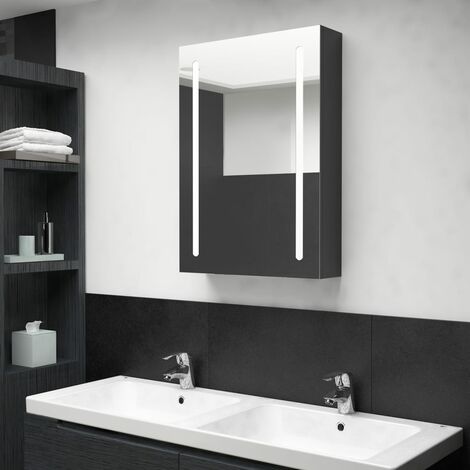 Armoire murale à miroir de salle de bain  Armoire Toilette Moderne avec miroir LED noir brillant 50x13x70 cm -82962