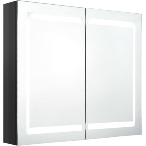 Armoire murale à miroir de salle de bain  Armoire Toilette Moderne avec miroir LED noir brillant 80x12x68 cm -42668