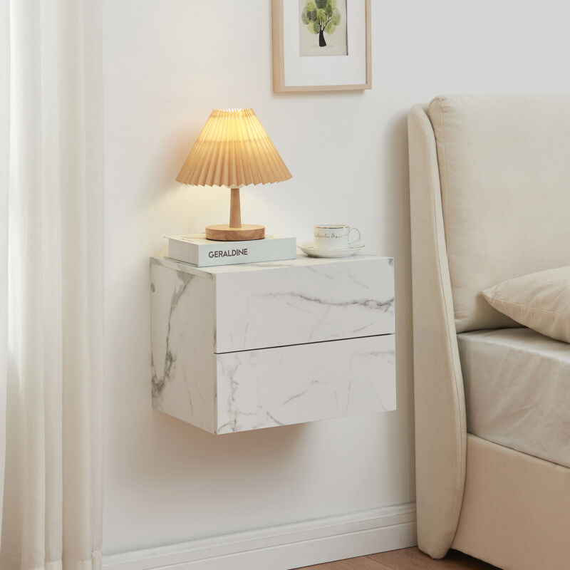Armoire murale Ampfing avec 2 tiroirs 40 x 29 x 30 cm effet marbre, blanc [en.casa]