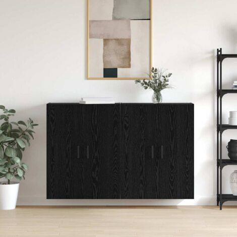 Armoire murale-Armoire suspendue-Meuble de rangement murale Montage mural 2 pcs Chêne noir 69,5 x 34 x 90 cm 620519