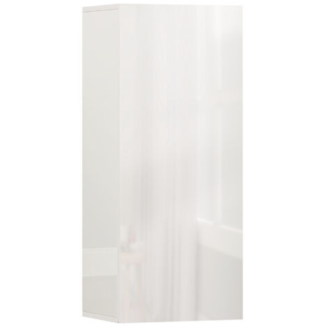 Armoire murale avec 2 étagères verre réglables et porte sans poignée, blanc brillant